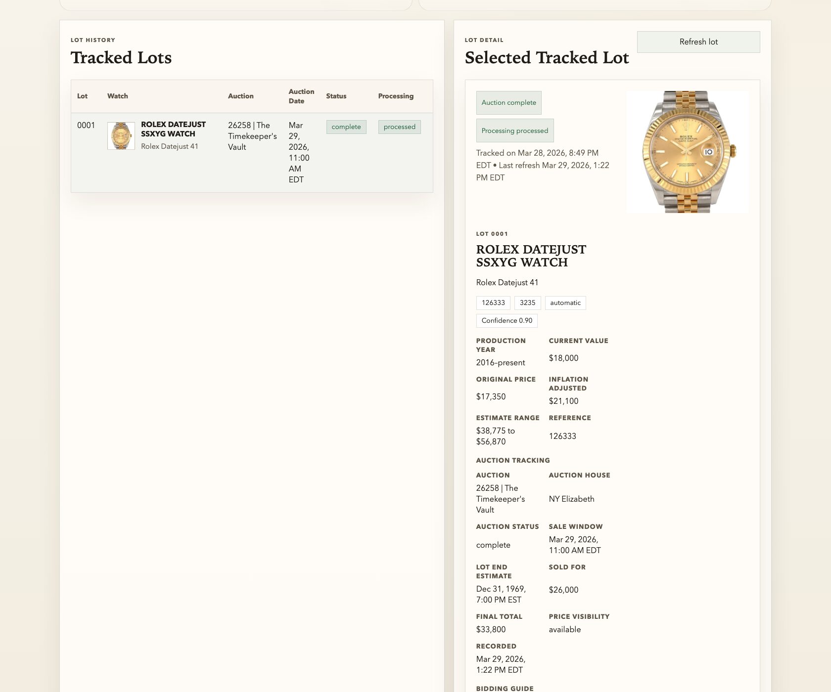 Time is Money landing page with featured watches, live metrics, and navigation